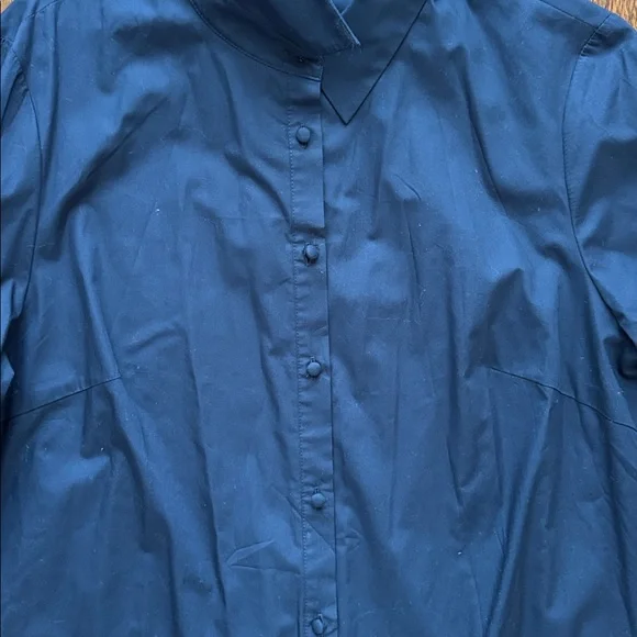 NWT LELA ROSE Poplin Lace Inset Shirt Dress Navy - Picture 5 of 8